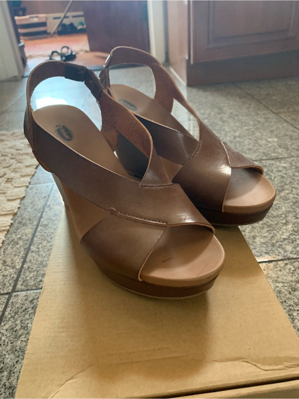 Dr. Scholl's Brown Leather Open-Toe Wedge Sandals